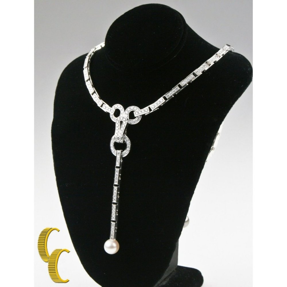 Cartier Diamond and Pearl Agrafe 18k White Gold Rare Vintage Necklace/ Pendant